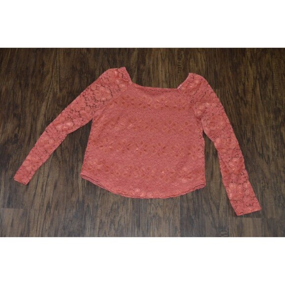 Coral Orange Lace Long Sleeve Top Ransom Girls Sz 14 Y2K Cropped Boho Romantic - Picture 2 of 6